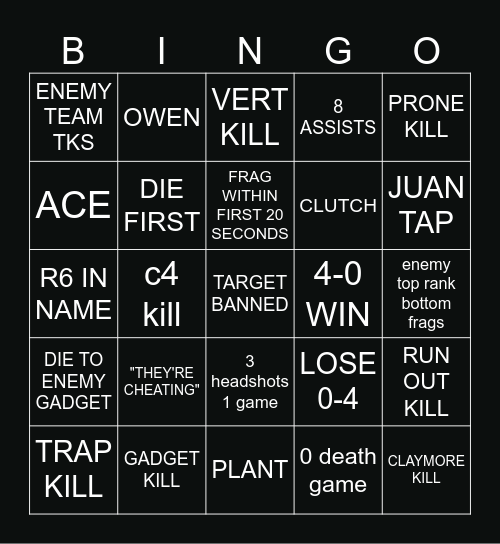 Ranked Bingo Card