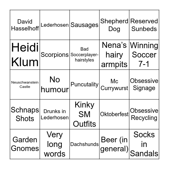 German Klischee Bingo Card