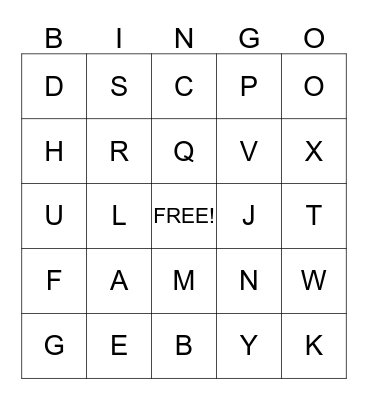 Upper Case Alphabet Bingo Card