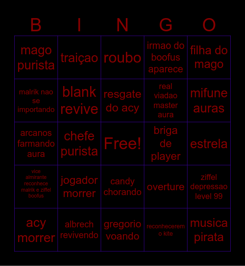 guerra Bingo Card