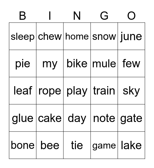 Long vowels Bingo Card