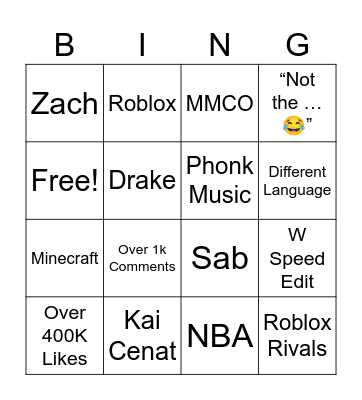 YT SHORTS Bingo Card