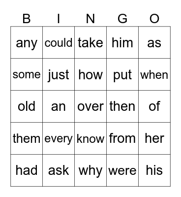 Katja sight words Bingo Card
