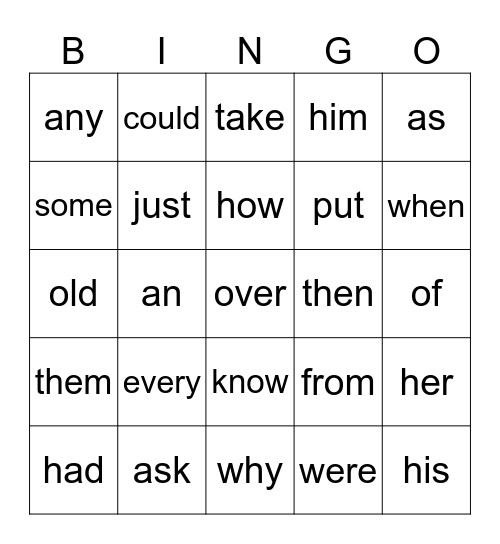 Katja sight words Bingo Card