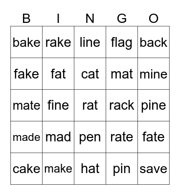 Katja long and short vowel sounds Bingo Card
