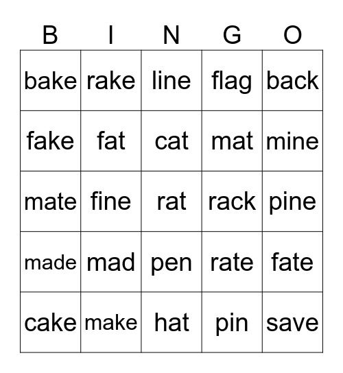 Katja long and short vowel sounds Bingo Card