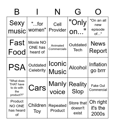 2000s Commericals Bingo Card