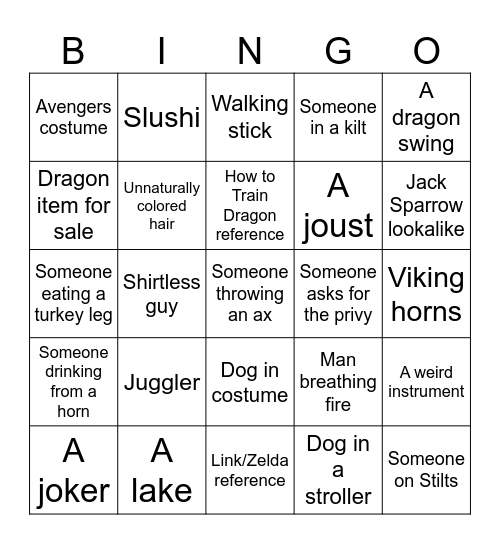 Renaissance Faire Bingo Card