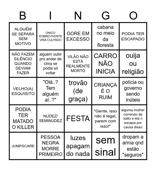 BINGO TERROR RUIM Bingo Card