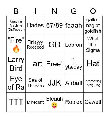 Rhys Bingo Iteration #3 Bingo Card