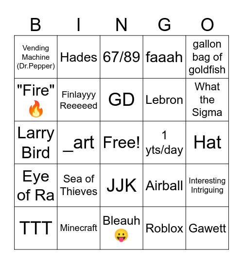 Rhys Bingo Iteration #3 Bingo Card