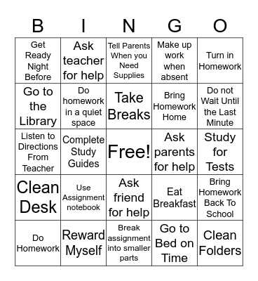 Organization Tips BINGO Card