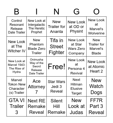Summer Game Fest 2026 Bingo Card