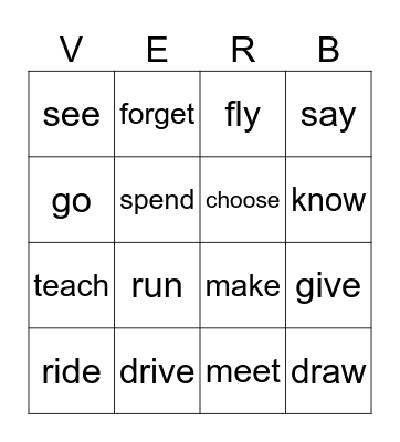 Past & Participle Forms Bingo Card