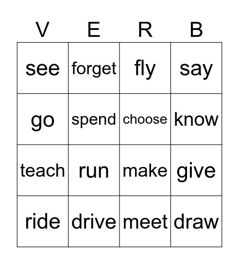 Past & Participle Forms Bingo Card