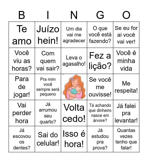 Frases de mãe Bingo Card