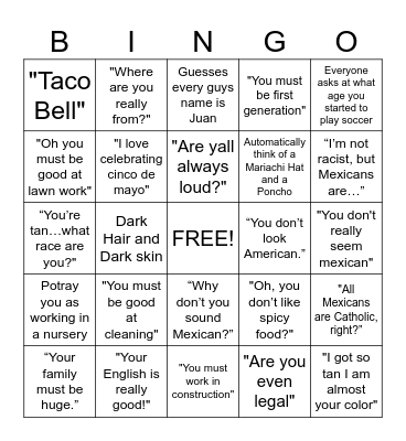 Microagression Bingo Card