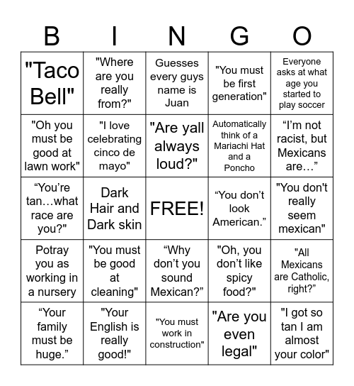 Microagression Bingo Card