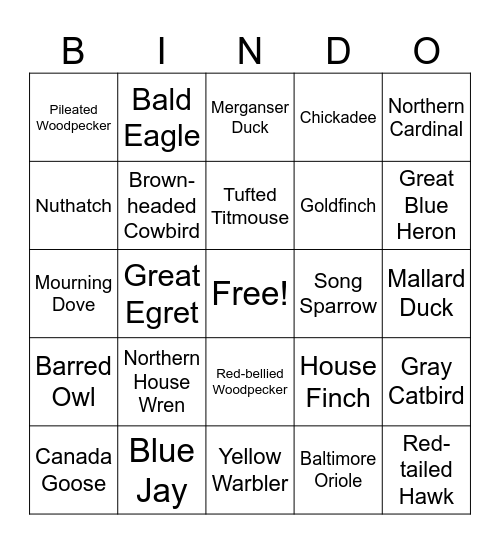 Bird Bingo Card