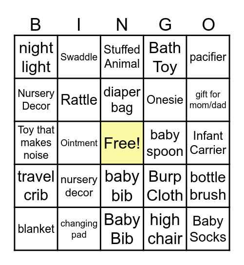 Baby Shower Bingo Card