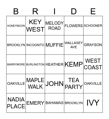 HEATHER AND JOHN Bingo Card