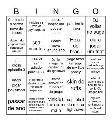 Bingo 2026 Bingo Card