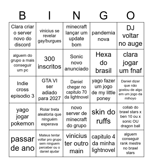 Bingo 2026 Bingo Card