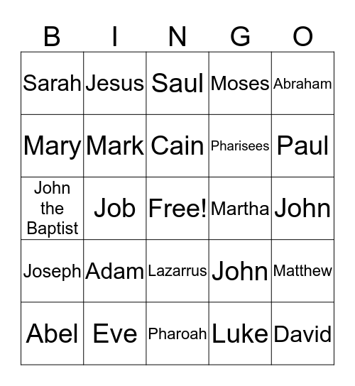 People in the Bible Bingo Card