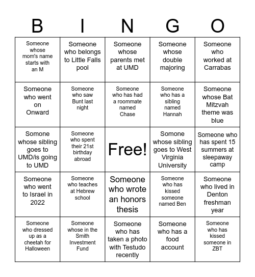 BAR CRAWL!!! Find someone who... Bingo Card