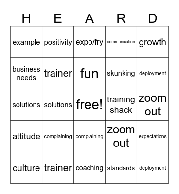 shack bingo Card