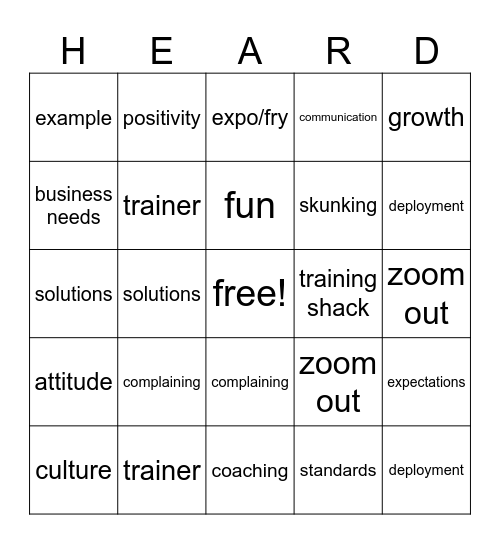 shack bingo Card