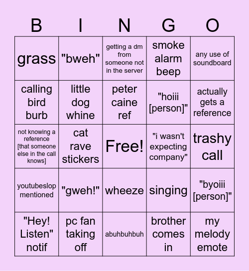 Yan Bingo Card