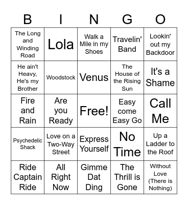 70s American Bandstand 3 Bingo Card