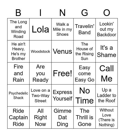 70s American Bandstand 3 Bingo Card