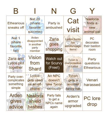 Session 16: New Horizions Bingo Card