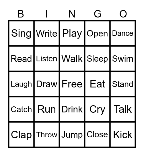 Action Words Bingo Card