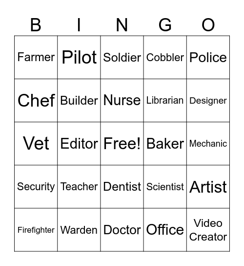 Work People Do Bingo Card