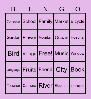 Noun Bingo Card