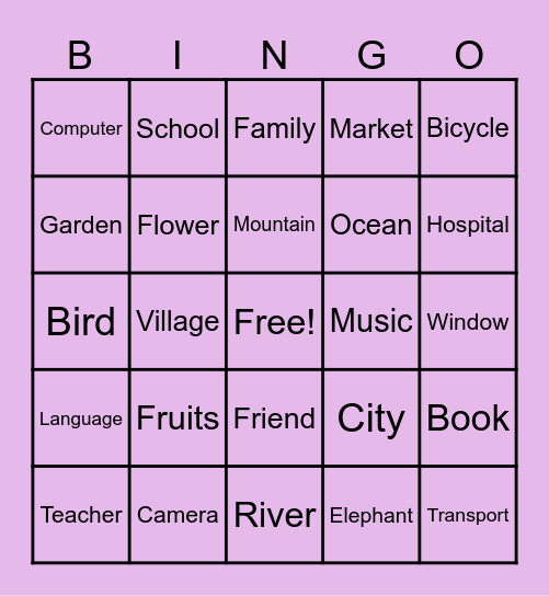 Noun Bingo Card