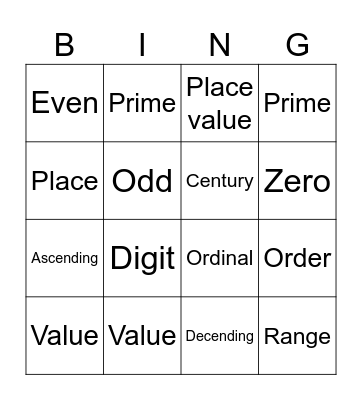 Numbers upto 200 Bingo Card