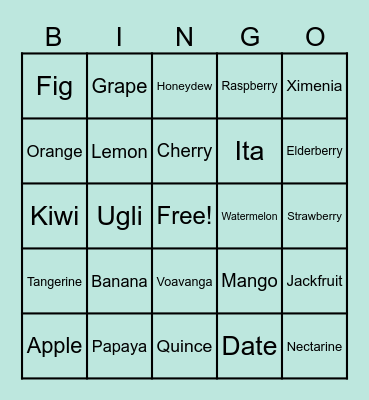 fruits Bingo Card