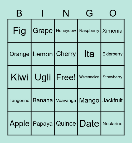 fruits Bingo Card