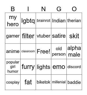 cringe bingo Card