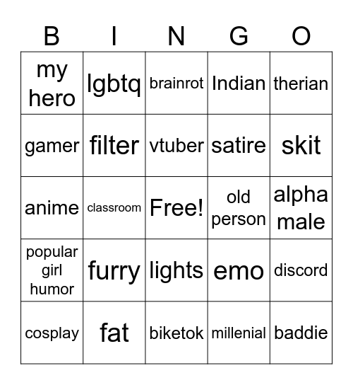 cringe bingo Card