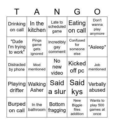 Tage Bingo Card