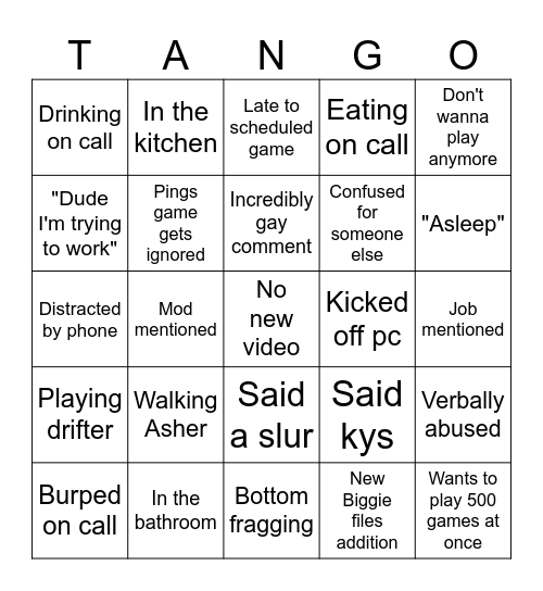 Tage Bingo Card
