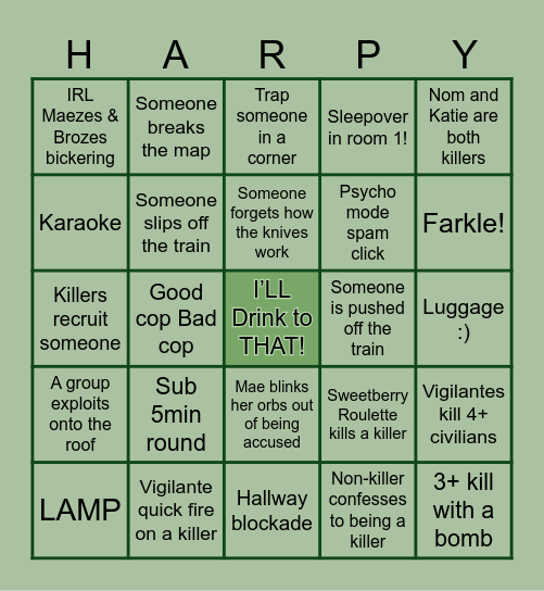 Tipsy Harpy Express Bingo Card