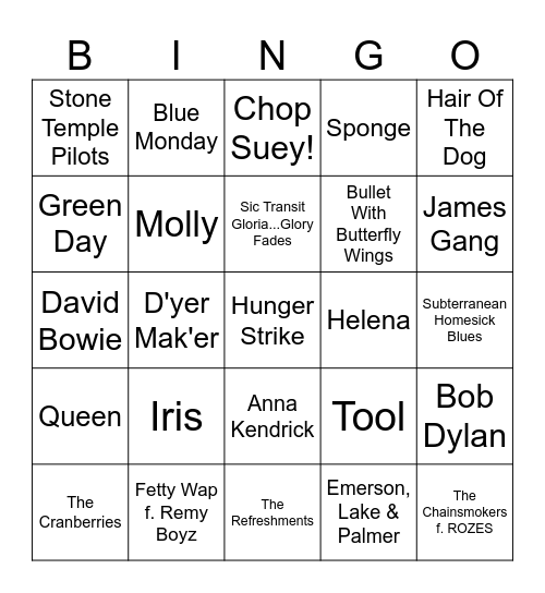 Things Left Unsaid Bingo Card