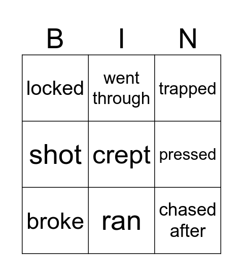 Actions and past tense Bingo Card