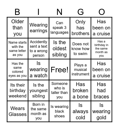 Find the Guest Birthday Bingo Card